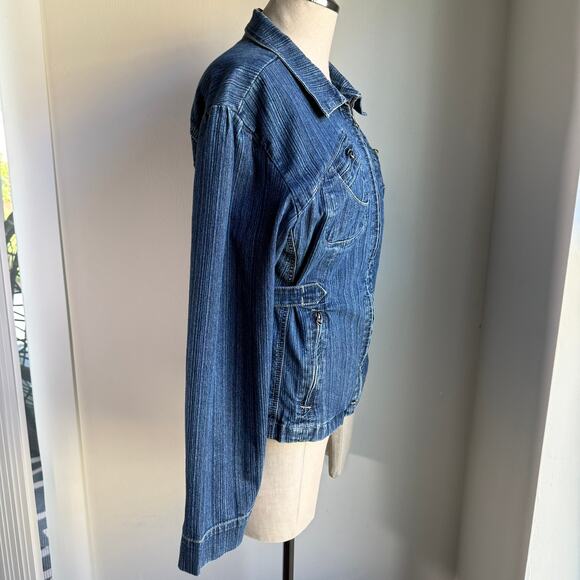 Bacci Jeans Denim Jacket Y2K Utility Puff Shoulder Cinched Waist Women’s Medium - Picture 5 of 10